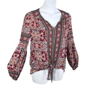 GiGio Womens M Boho Floral Blouse Smocked Cuff Balloon Sleeves Hippie Artsy Top